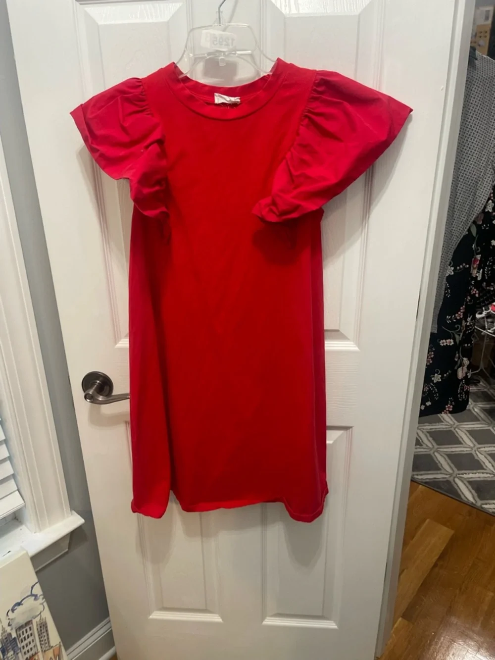 Short Red Ruffle-Sleeve Mini Dress - Picture 5 of 10